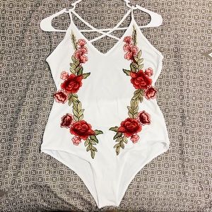NWOT Rose embroidered body suit